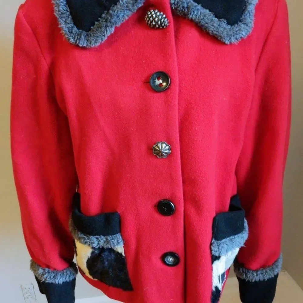 Vintage 90s Mailk Wool Jacket Cow Print Blazer Art to Wear Cottagecore Small